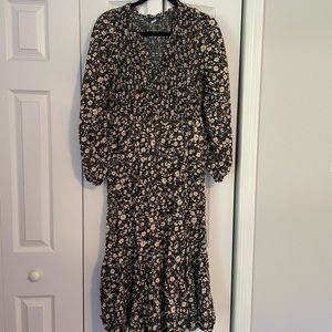 Women’s long sleeve flare smocked midi dress